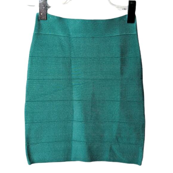 Vintage Y2K BEBE Bandage Mini Skirt Light Turquoise Blue Green Exposed Zipper XS - Picture 1 of 6